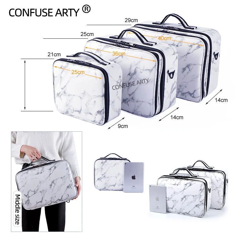 Marble Pattern Makeup Bag Large Capacity Professional Travel Storage Eyebrow Makeup Toolbox 241106