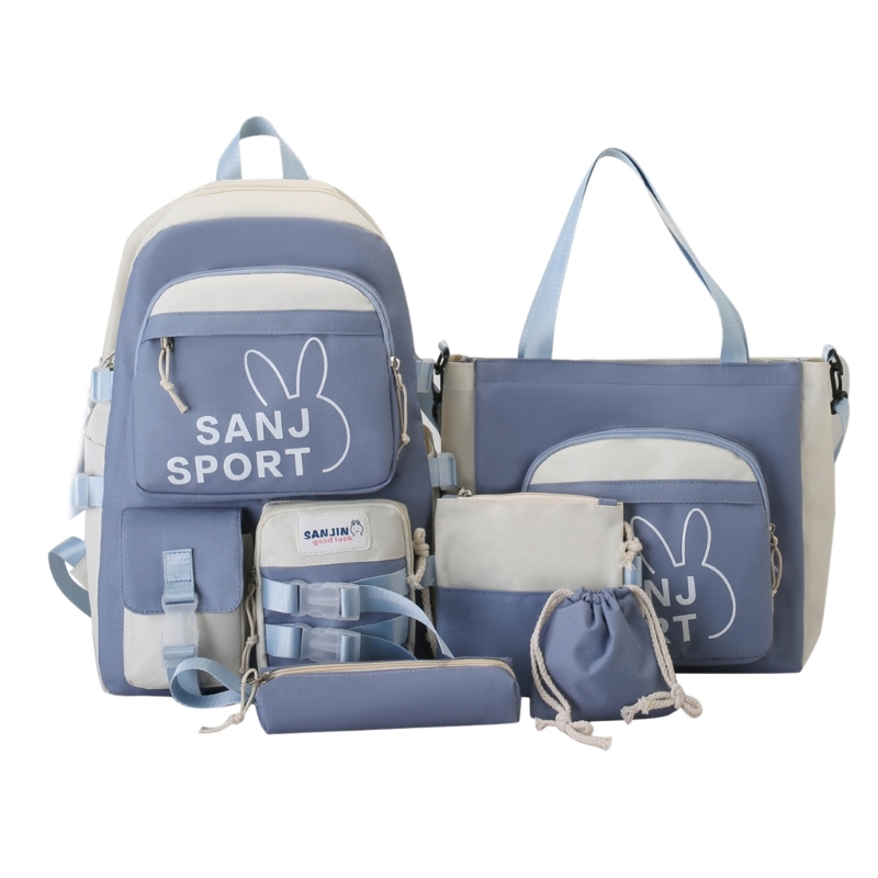 5pcs Large Capacity School Backpack Set School Bag Book Bag for Teens Girls Daypack Cute Shoulder Bag Handbag Pencil Bag 517D