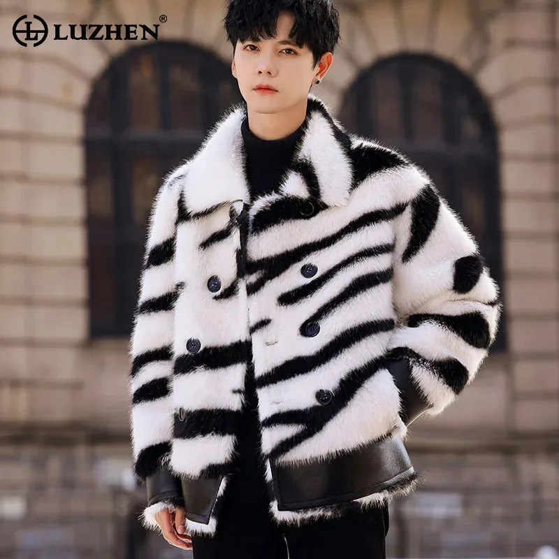 LUZHEN mink winter jacket with warm and thick personalized zebra stripe n fashionable leather decal mens apron Coats LZ6575 241107