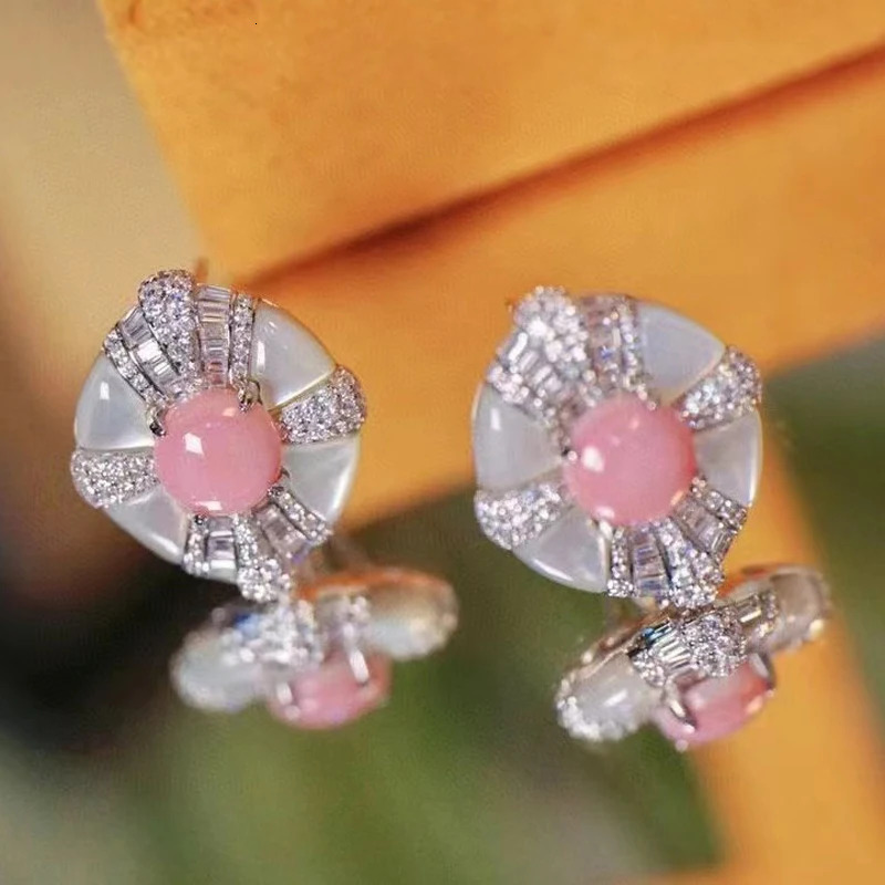 Pink sea shell earrings white 925 sterling silver cubic zirconia cute and romantic womens gift elegant wedding party 241106