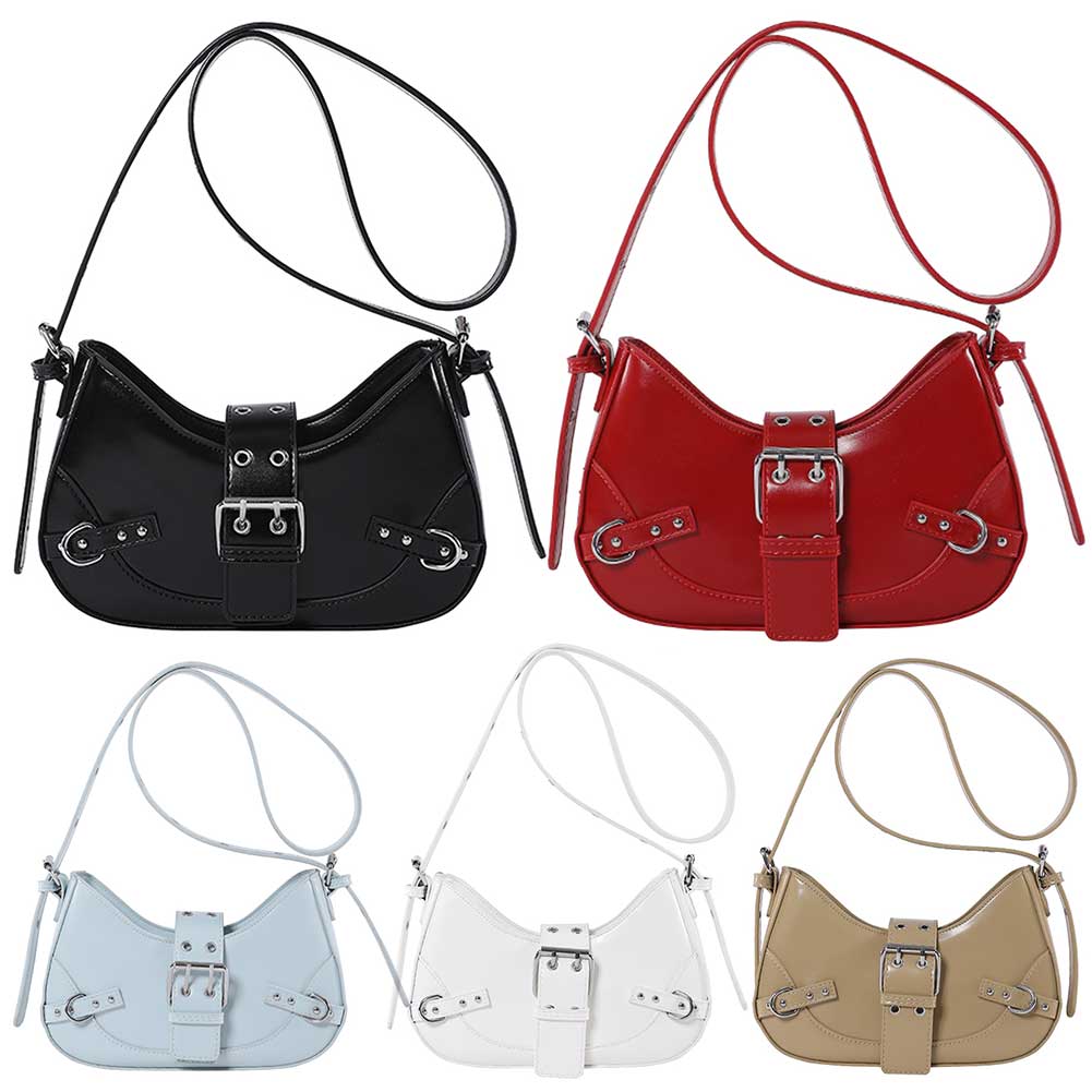 Women Cool Style Crescent Bag Adjustable Strap and Buckle Y2K Shoulder Bag Single Shoulder Bag Solid Color for Outdoor Travel