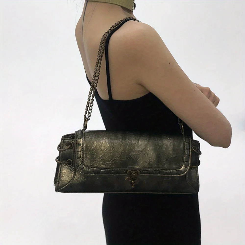 1PC vintage subculture lock bronze gold armpit bag/crossbody bag