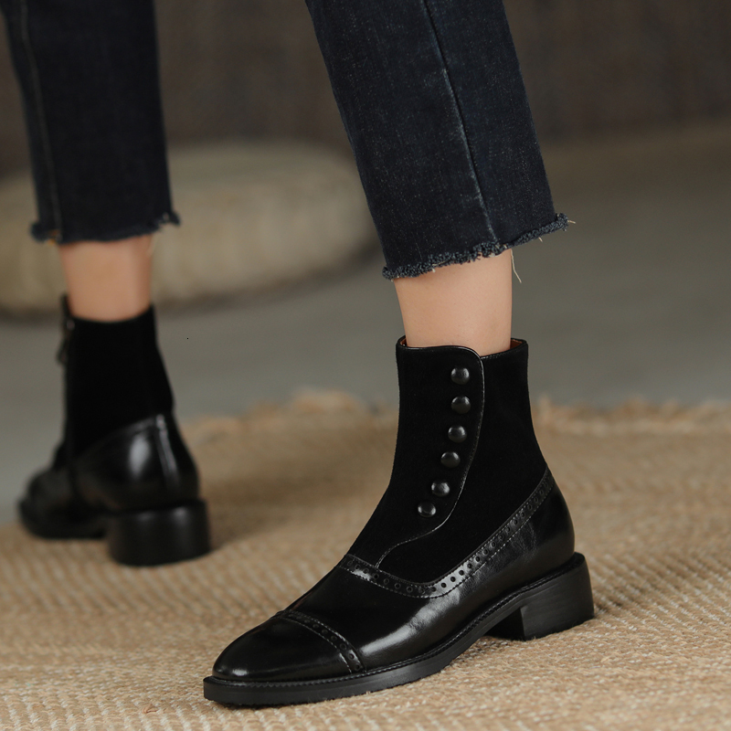 Hot Square Toe Winter Rivet Buckle ZIP Brogues Retro Short Thick Heel Ankle Boots Fashion Ck Women Shoes