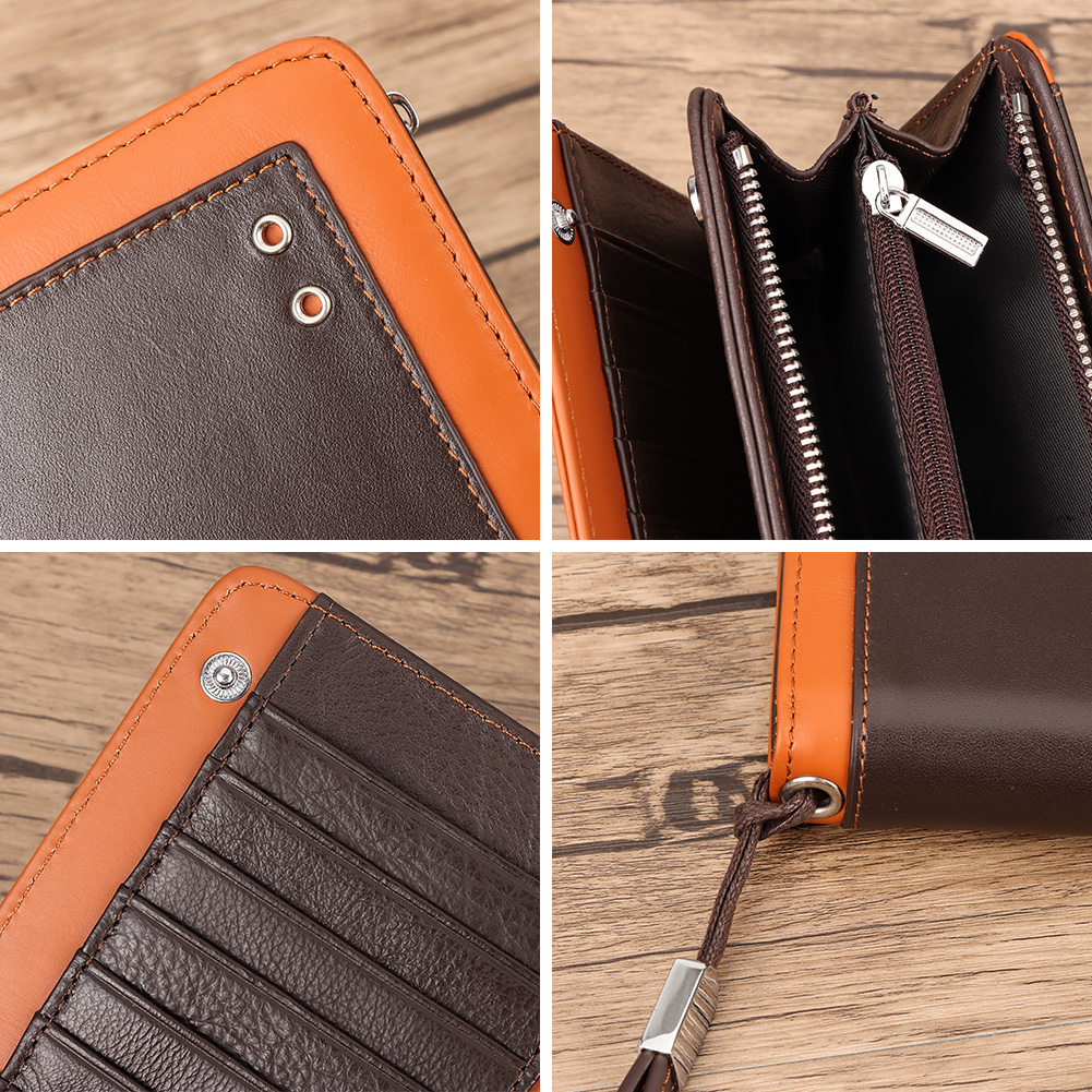 HUMERPAUL Genuine Leather Men's Wallet RFID Credit Card Holder with Passport Cover Business Long Cell Phone Clutch Purse