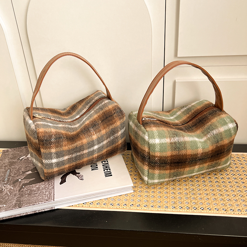 ldm Woolen Cloth Top-Handle Patchwork BagsWomen's Bags on Sale 2024 High Quality Shoulder Bags Sewing Thread Handbag Casual Bolso
