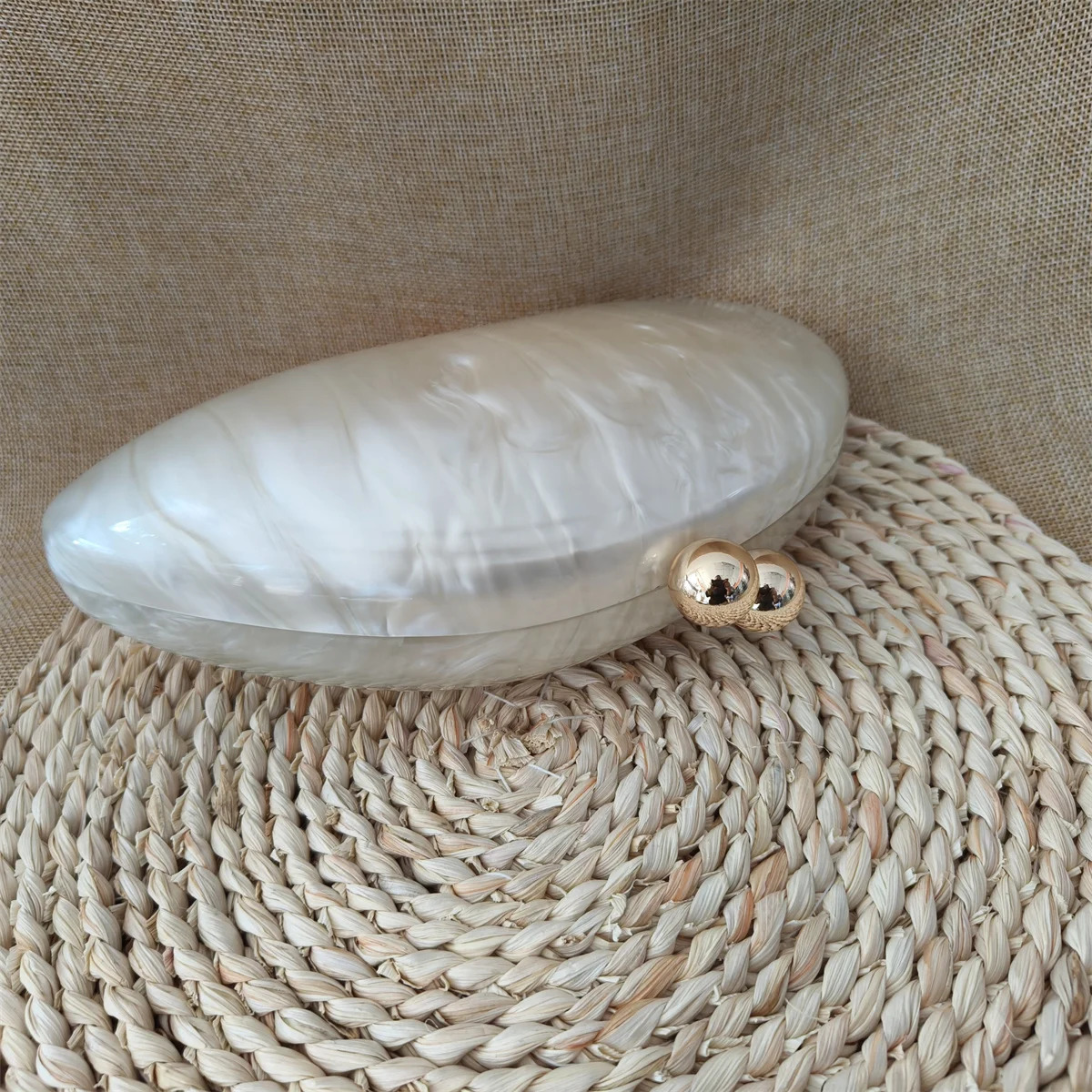Oval Irregular Pearl White Acrylic Box Evening Bag Womens er Wedding Party Handmade Clutch Wallet and Handbag 241106