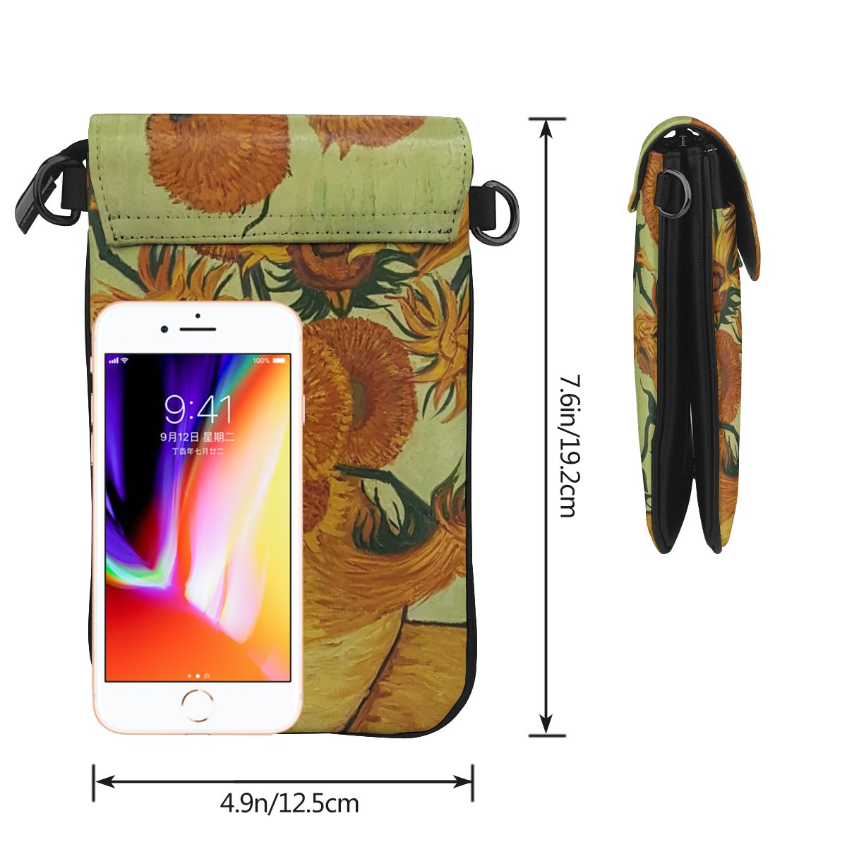 Van Gogh Art Design Cell Phone Purse Sunflower Wallet Leather Shoulder Strap Handbag Women Bag Women Hand Bag With Free Shipping