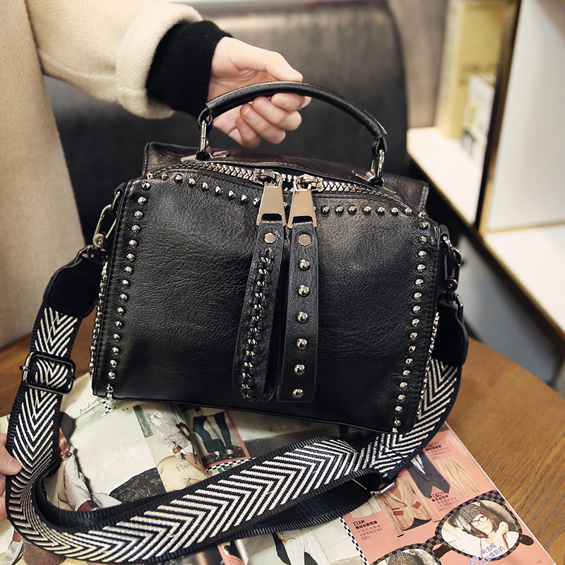 Brand Women Leather Handbags Fashion Rivet Female Bag Black High Capacity Crossbody Bags for Ladies New Luxury Shoulder Bag