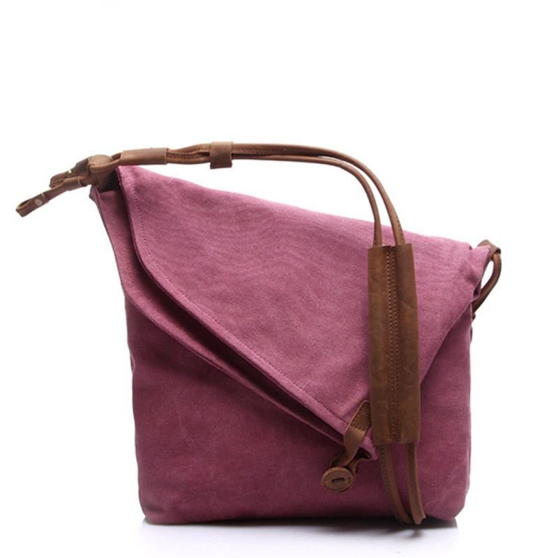 Women's Canvas Shoulder Bags Vintage Style Unisex Crossbody Bags Literary Leather Belt Messenger Bags