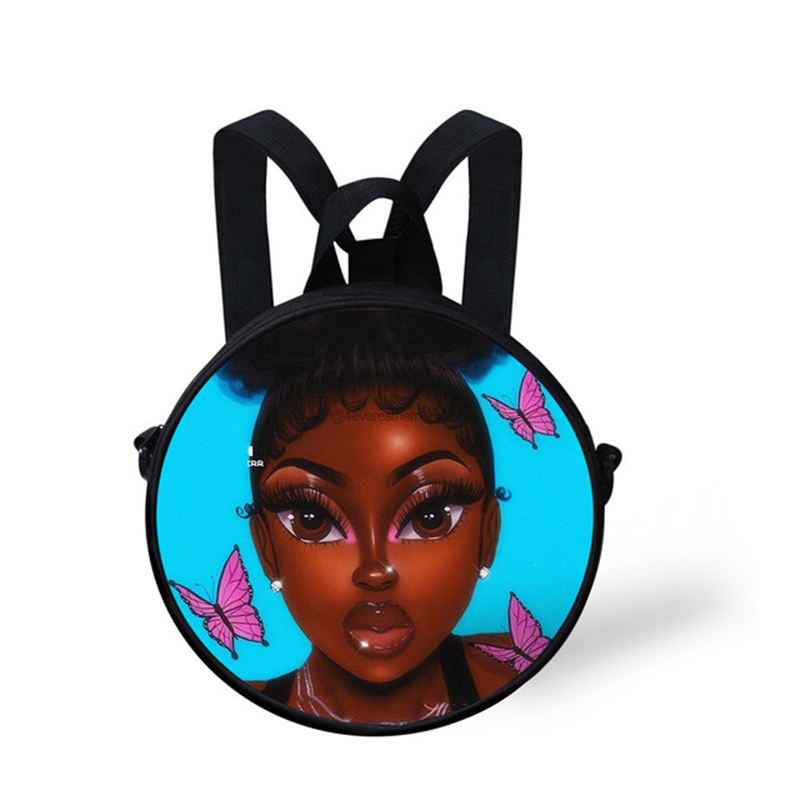 ELVISWORDS Mini Clock Round Pack Fashion Pretty Girl Printing Shoulder Bags For Women Girls Circle Crossbody Bag Small Backpack