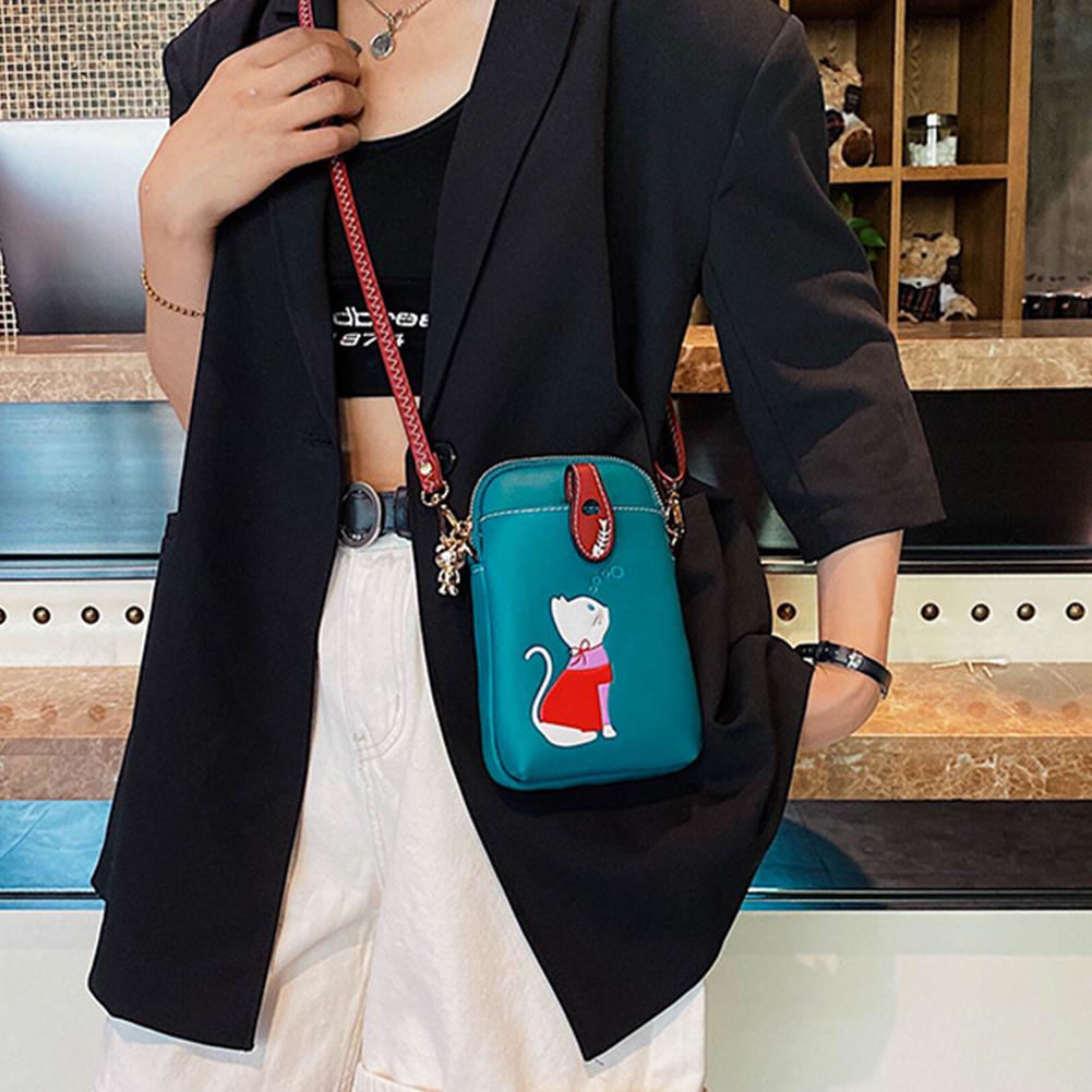 Women Cell Phone Purse Lightweight Satchel Wallet Purse PU Leather Cat Printed Adjustable Strap Daily Bag for Ladies