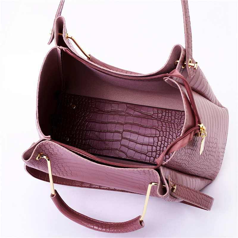 Women Leather 4pcs Handbag Shoulder Bags Crossbody Bag Card Package Set Female Shopping Messenger Bags Alligator Tote