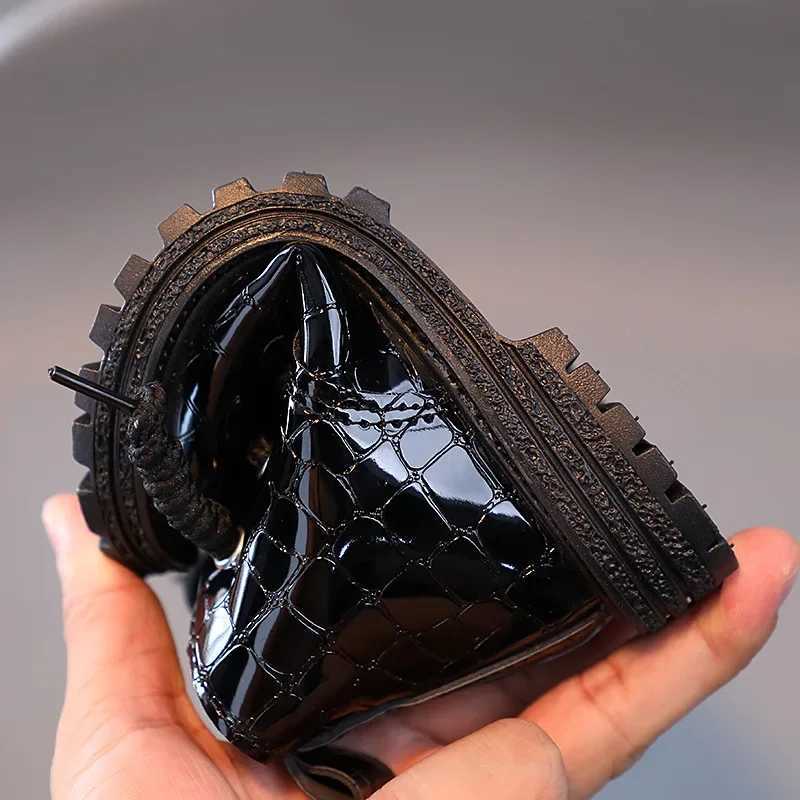 Children Ankle Boots 2023 Autumn Boys Patent Leather Shoes British Sle Retro Girls Shoes Fashion Toddler Non-slip Snow BootsXJ241206