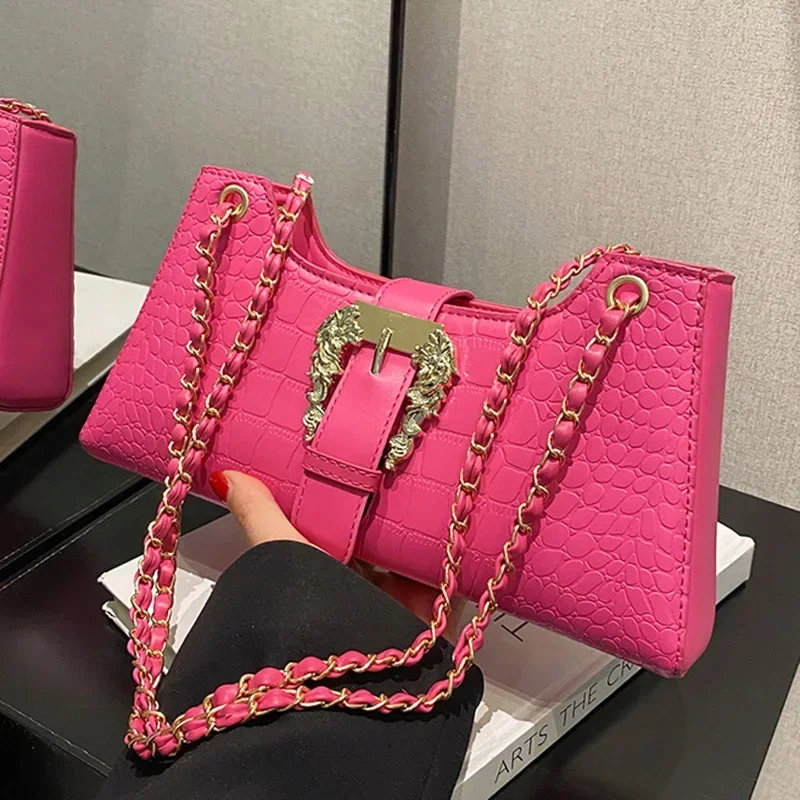 2024 Luxury Women's Chic Underarm Bags New Fashion Crocodile Pattern Chain Shoulder Bags Handbags Clutch Blue Green Armpit Bags