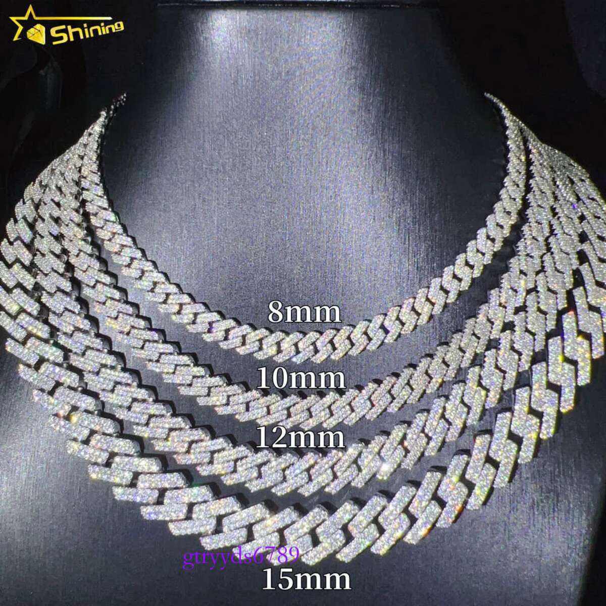 Iced out vvs 2 rows miami gold necklace sterg sier dia moissanite cuban k chain