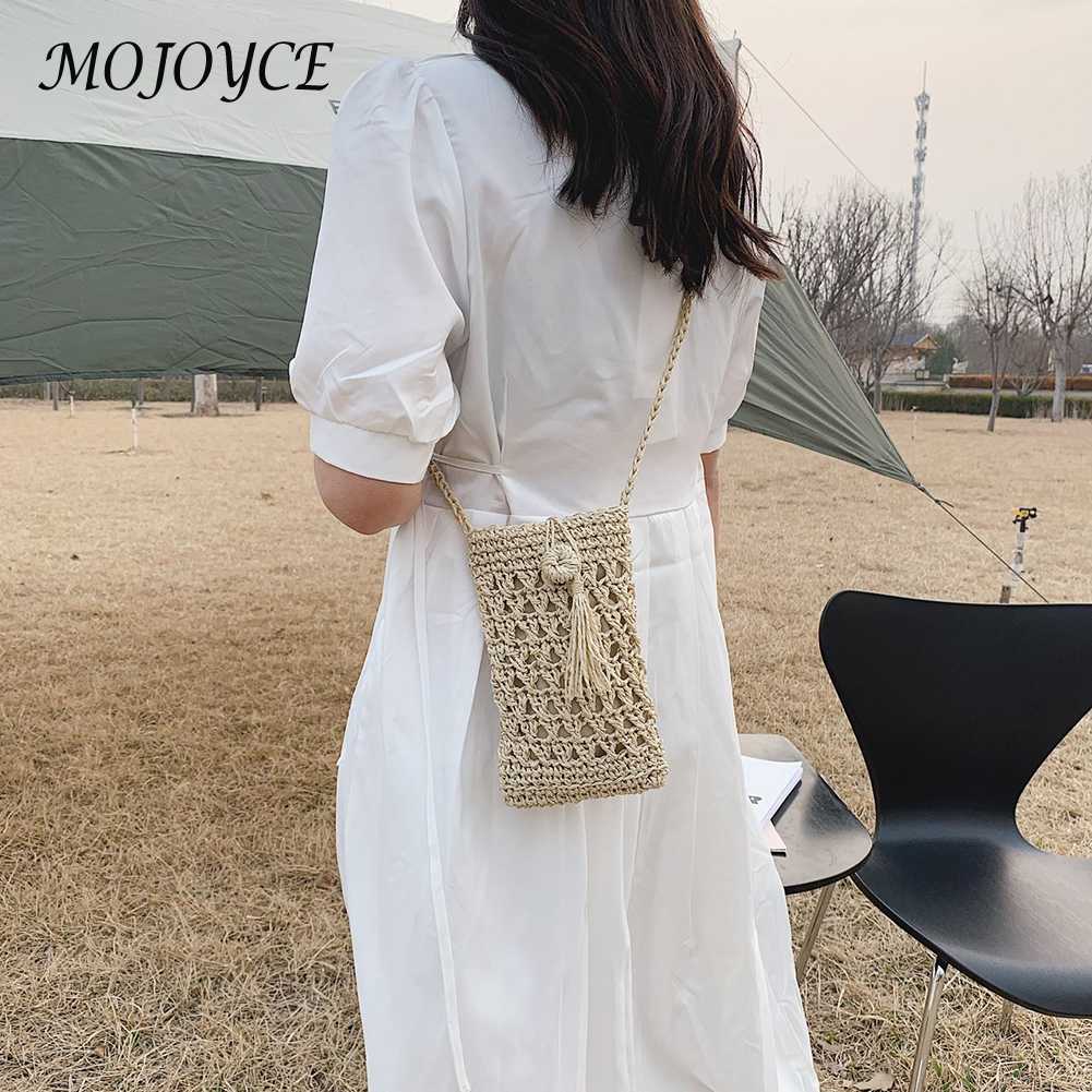 Ladies Straw Cell Phone Bags Women's Daily Travel Fashion Retro Leisure Small Purse For Ladies Travel Holiday Shoulder Bags