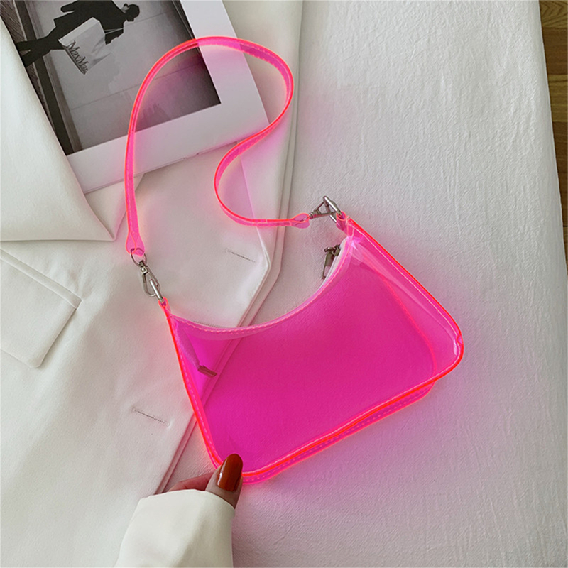 Transparent Vintage Handbags Crossbody Bag for Women Candy Color Fashion Mini Shoulder Messenger Bag PVC Jelly Tote Underarm Bag