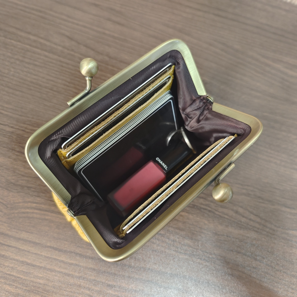 Soft Genuine Cow Leather Metal Frame Kiss Lock Lipstick Wallet Ladies Cowhide Small Organizer Bag Card Holders Coin Purse