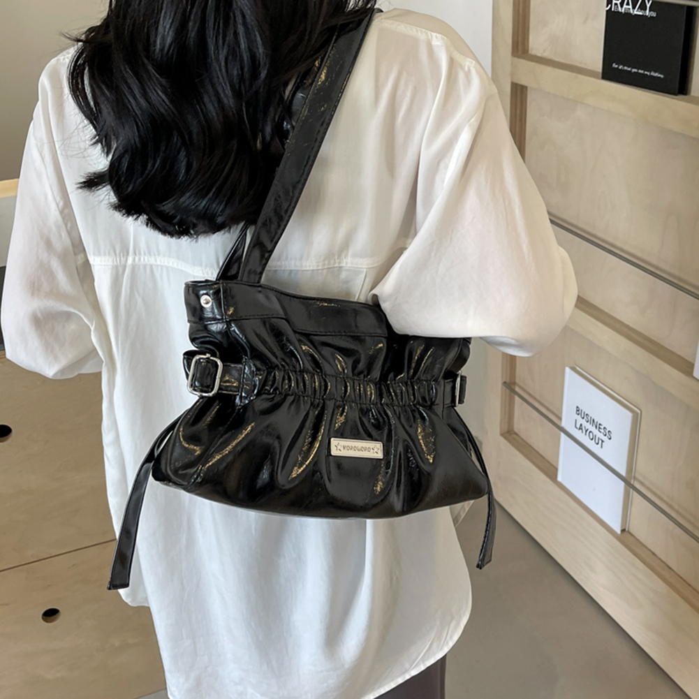 Women PU Fashion Shoulder Bag Large Capacity Pleated Underarm Bag Ruched Handbag Solid Color Chic Hobo Bag for Party Vacation