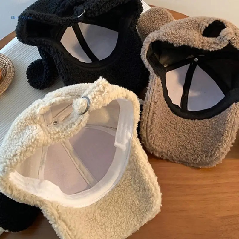 Korean baseball cap with rabbit ears thick cap winter windproof bucket cap 241107