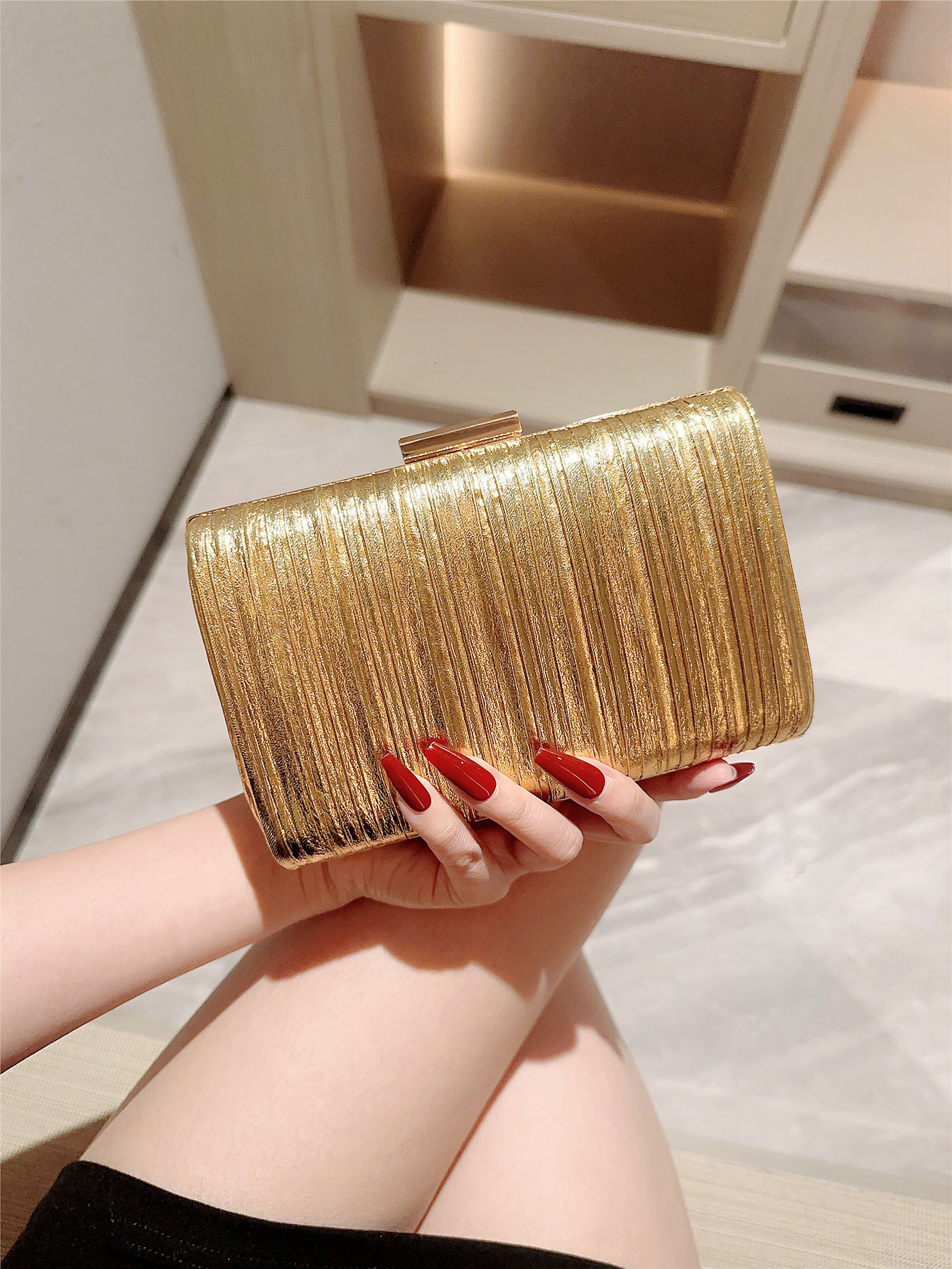 New High-end Banquet Tote Bag With Metal Brushed Texture For Women's Banquet Dress Wallet