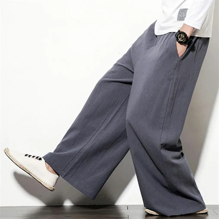 Autumn Plus Size Hip Hop wide leg Pants Men Casual Loose Trousers big size cotton linen pants Joggers M6XL 7XL Sweatpants 241104