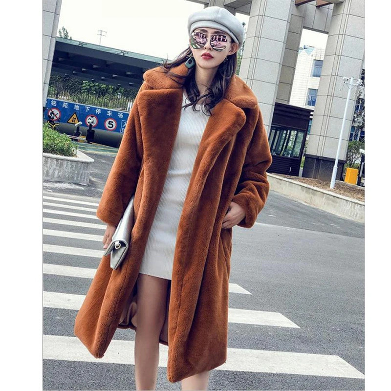 Casacos de inverno femininos elegant yellow long faux fur coat womens fashionable fur coat loose thick warm winter fur coat 241107