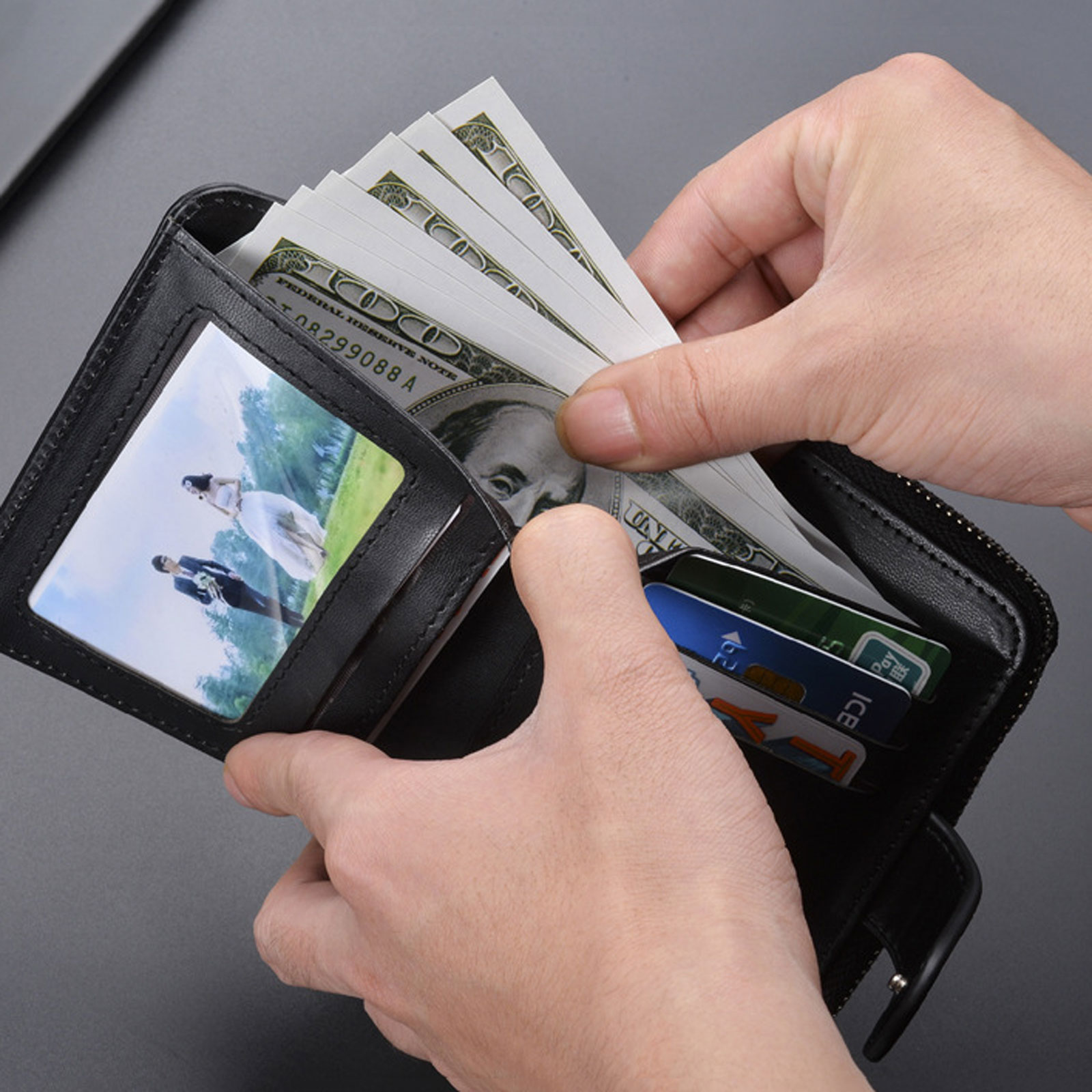 Fashion Retro Men Leather Wallets Short Money Purses Design Men Thin Wallet with Zipper Coin Bag Business Card Holder Case
