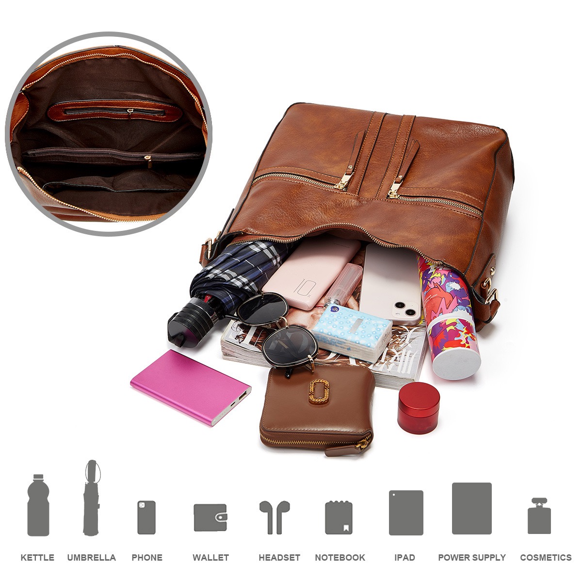 Women's Black Tote Bag New Fashion Simple Large Capacity Shoulder Bag Fashion Versatile Casual Hand Messenger Bag