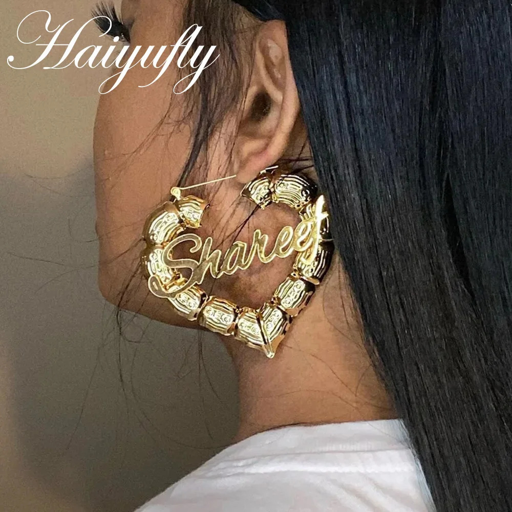 Haiyufly customizes names for girls bamboo earrings stainless steel jewelry personalized letters rens Mothers Day gifts 241106