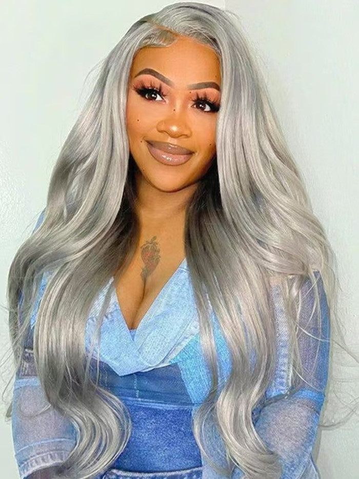 Silver grey straight lace front wig 13x4 hd lace frontal wigs or women ash blonde glueless wig full natural raw brazilian human hair wigs