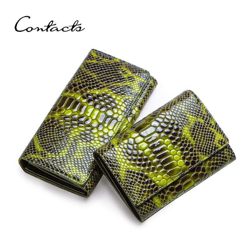 CONTACT'S Genuine Leather Wallets for Women Fashion Serpentine Design Card Holders Coin Purses Money Clip Female Bags Handbags