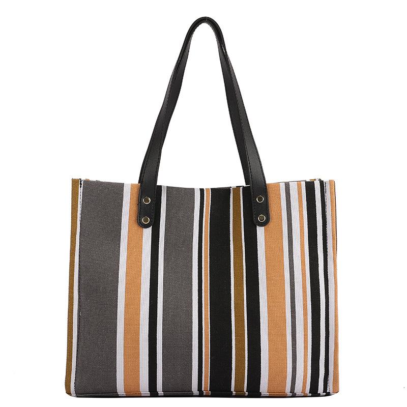 Fashion Large Capacity Canvas Striped Causal Handbag Tote Female Tote Bags Ladies Simple Canvas Purses Women Shoulder Bag