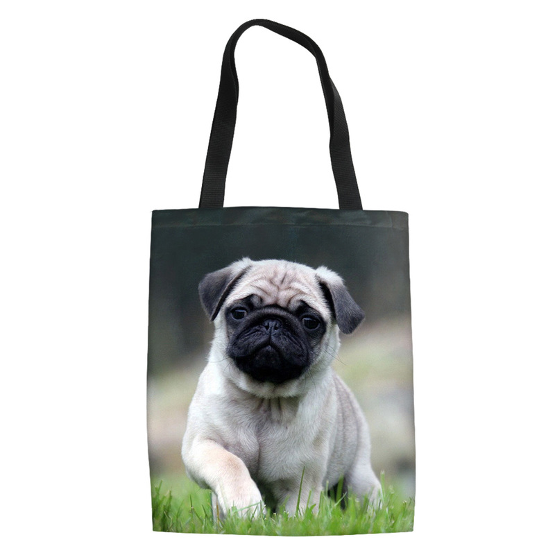 2021 New Cute Pug Printing Foldable Shopping Bags Women Shoulder Shopper Pouch Ladies Capacity Travel Storage Canvas Bag Torebki