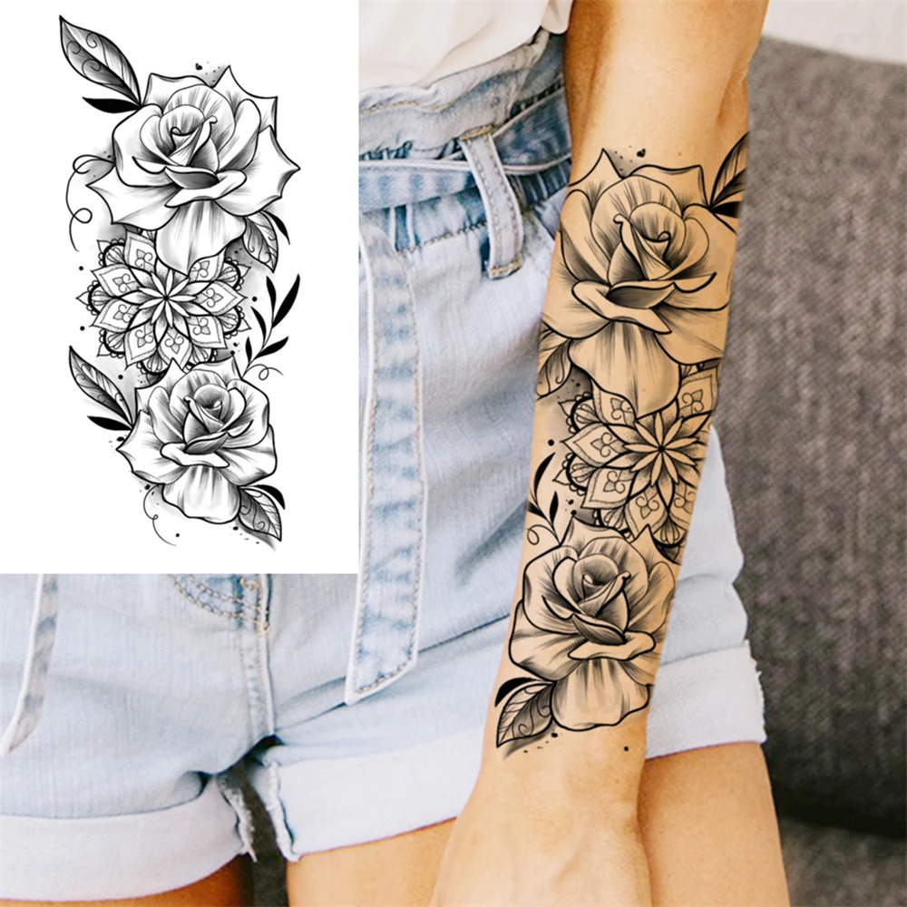 Full Arm Temporary Tattoos Sleeve For Men Women Realistic Tatoos Warrior Lion Tiger Flower Tatoo Sticker Black Totem Maori 241106