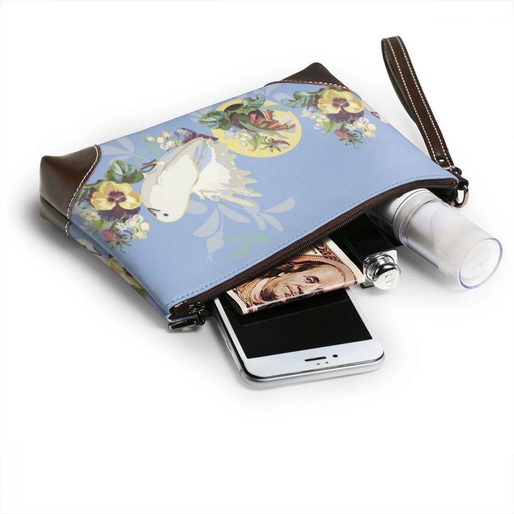 NOISYDESIGNS Luxury Cowhide Leather Clutch Blue Border Flower Bouquet Bird Bag Small Crocodile Pattern Genuine Leather Clutch