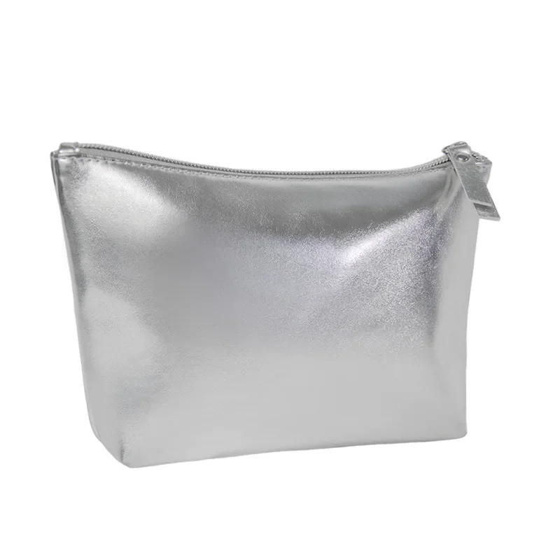 Washing Makeup Bag for Women Soft Leather Cosmetic Bag Silver Large Capacity Cosmetic Storage Bag Travel Makeup Pouch Handbag