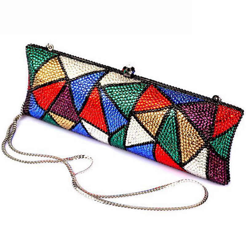 Luxury Christmas Gift Colorful Full Crystals Clutch Banquet Purse Evening Bags Clutches Women Party Chain Shoulder Handbags