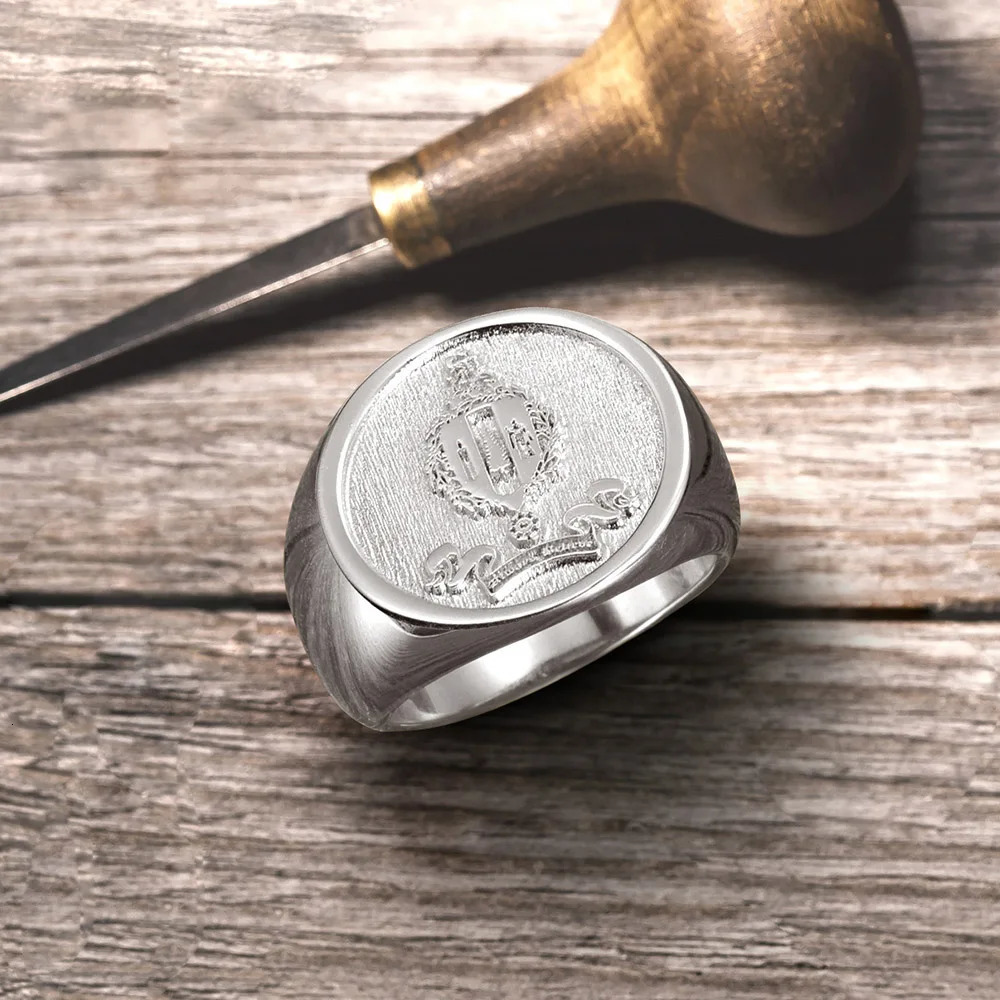 UONNEY Drop Personalized Pure Silver 925 Wax Sealed Family Signature Ring Carving Text Jewelry 241106