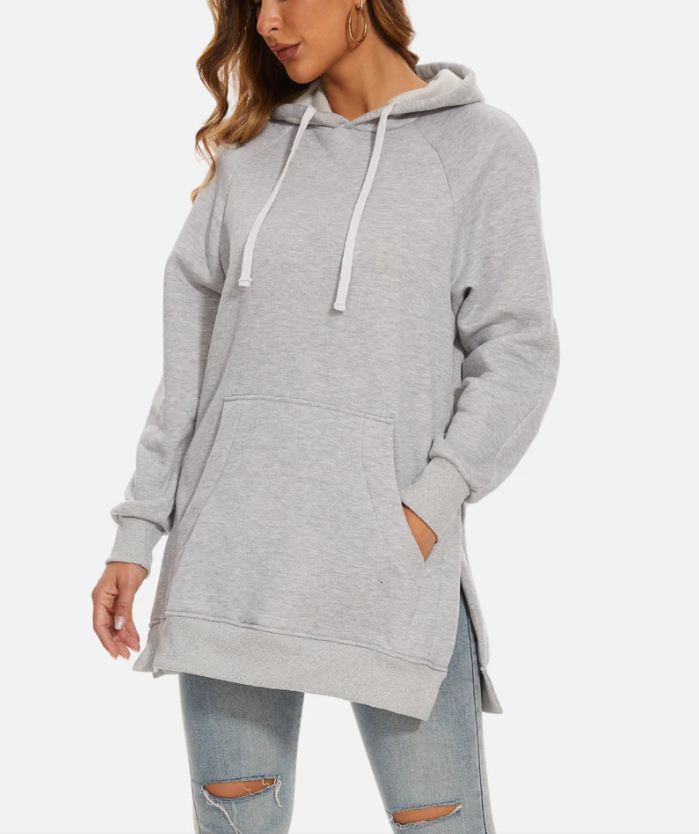 New Autumn/Winter Collection Solid Color Women's Split Shoulder Sleeve Velvet Hoodie Designer Trendy T-shirt
