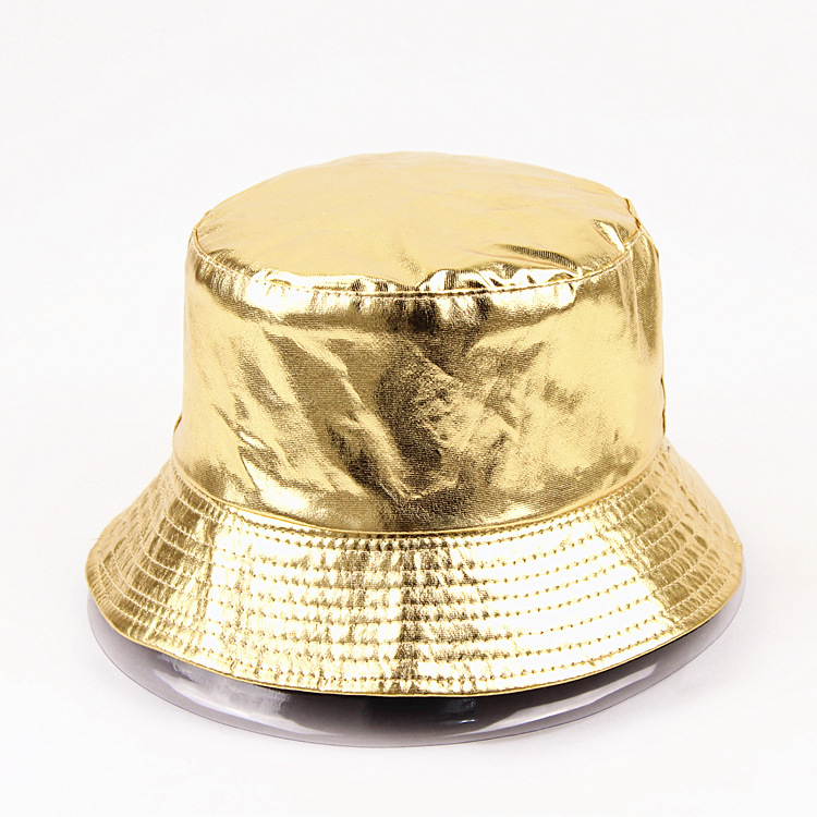 Stage Wear female Harajuku woman two-sided fisherman's hat in gold and silver lacquer leather and black and white basin hat