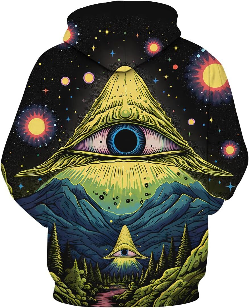 Hoodie for Mens Womens Vintage Mysterious Space Alien Visitor Cool Graphic Hoodies Hooded Magic Eyed Starry Sky Sweatshirts Graphic Cool eyes