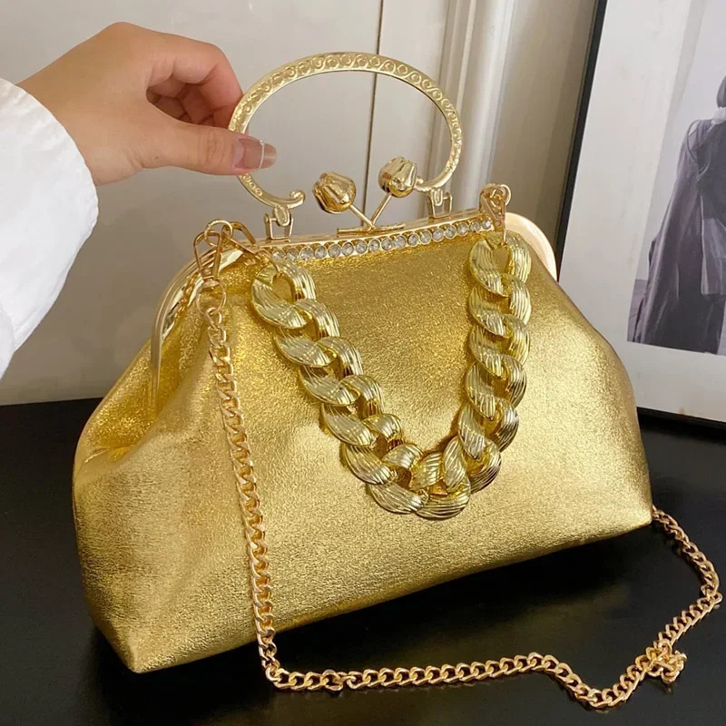 Home>Products> Womens Gold Green Chain Messenger Bag>PU Leather Shoulder Bag>Shell Clip er Handbag and Wallet Wedding Clutch 241107