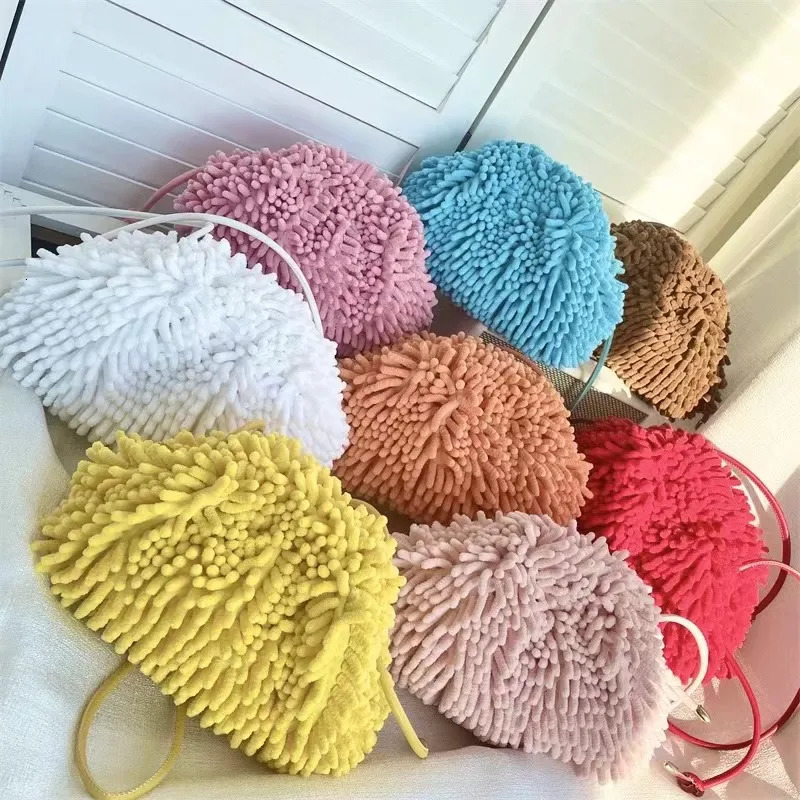 autumn and winter mop plush cloud fuzzy bag candy colored garbage bag cute and fashionable cotton candy handbag cross body bag 241106