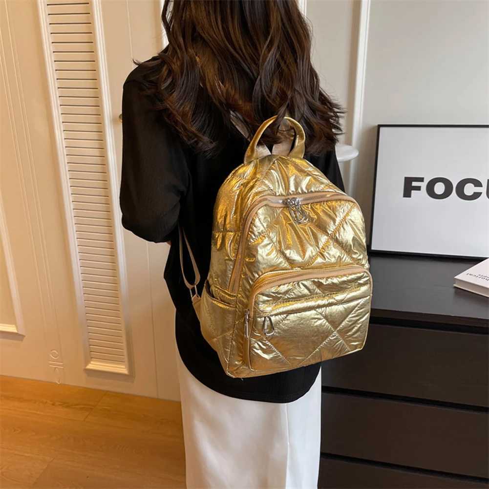 Large Quilted Cotton Padded Backpack Nylon Rhombic Lattice Ladies Knapsack Fashion Winter Casual Portable Soft for Female Girls 241107