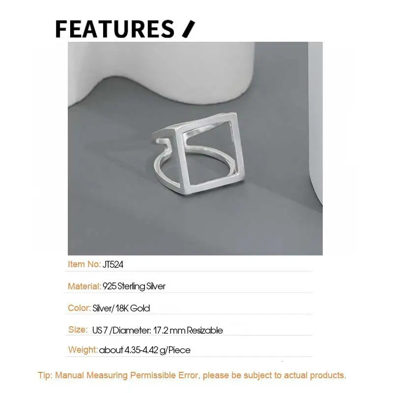 F. I.N.S Customized Minimum Thin Hollow Square S925 Pure Silver Open Ring Simple Geometric Line Wedding Exquisite Jewelry 241106