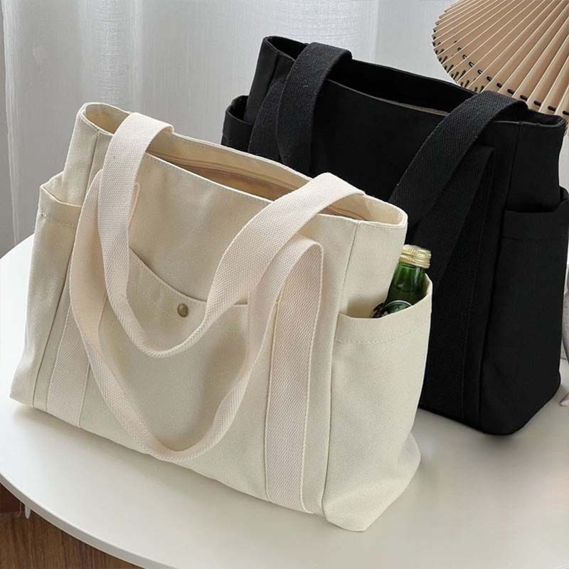 Large Capacity Canvas Solid Letter Tote Bag Versatile Handbag For Commuter Work Student Class Underarm Women's Bag Shopping Bag