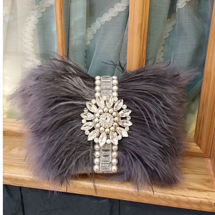 New fashion rhinestone evening bag ostrich feather bag diagonal shoulder chain
