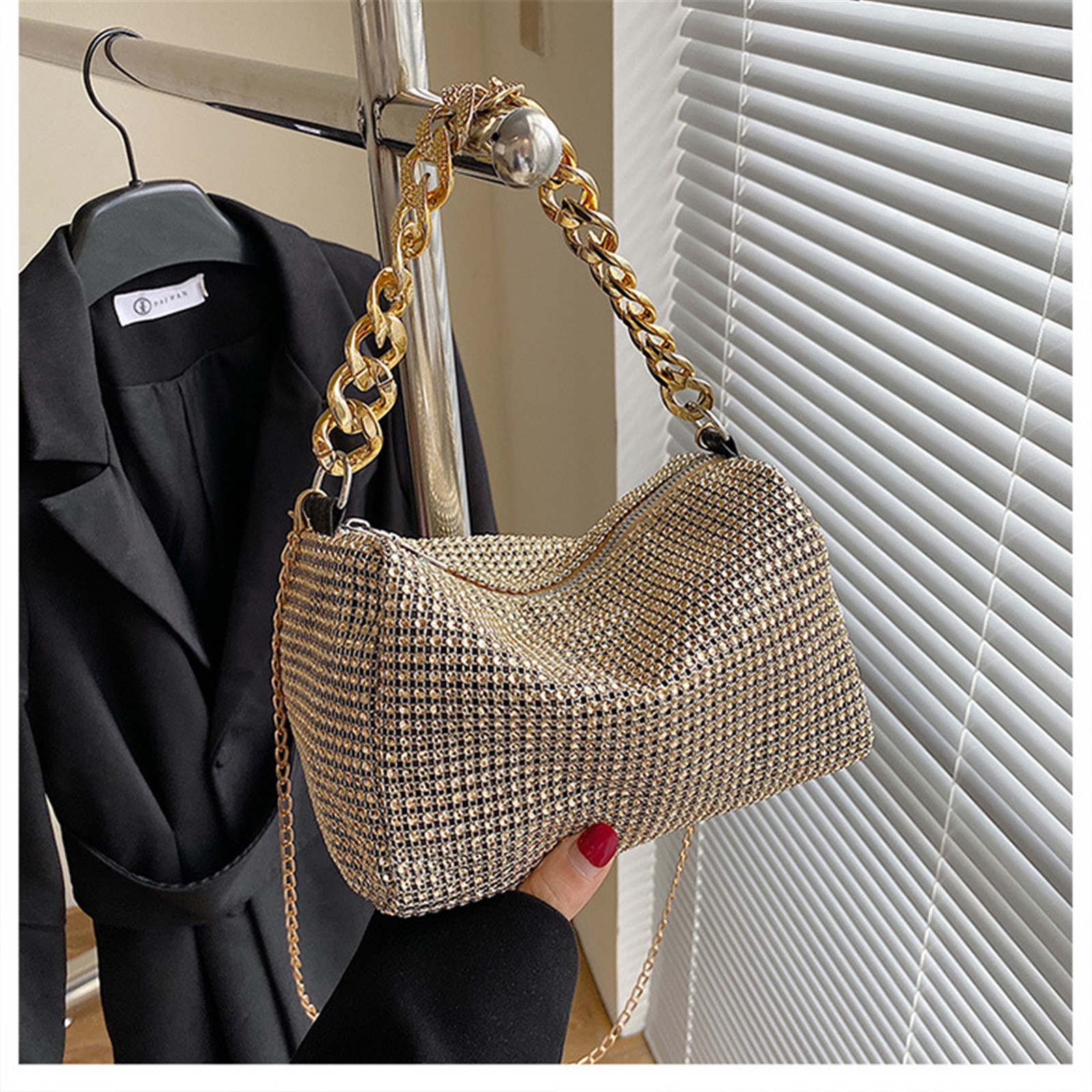 Fashion Glitter Evening Elegant Women Trend Shiny Handbag Dinner Party Wedding Purse Shoulder Underarm Bag