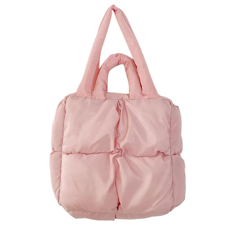 Women Retro Checkered Quilted Shoulder Bag Solid Color Soft Handbags Soft Tote Pink Sapce Padded Underarm Bag